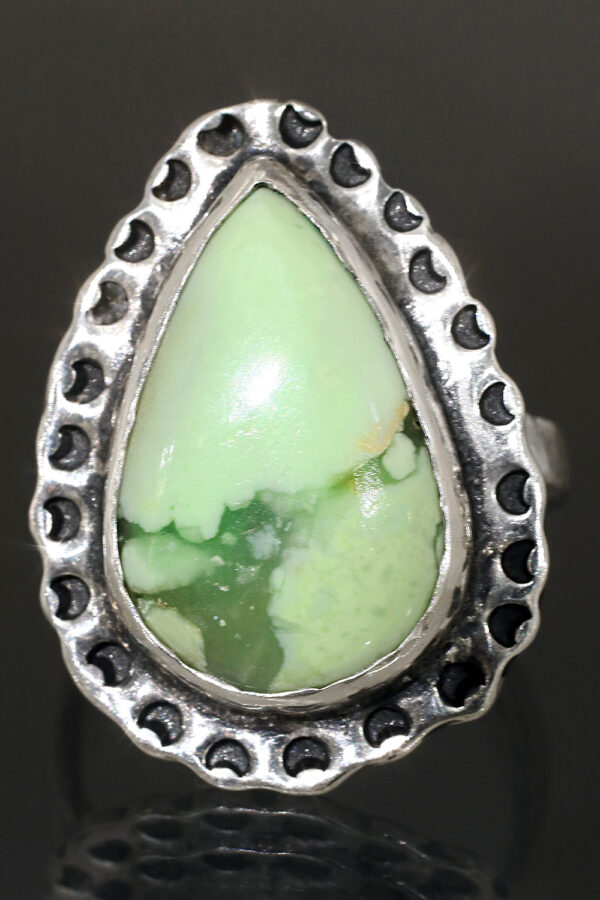 Silver Moon Drop Lemon Chrysoprase Ring