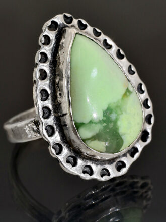 Silver Moon Drop Lemon Chrysoprase Ring