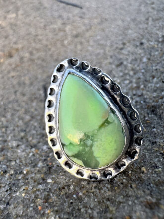 Silver Moon Drop Lemon Chrysoprase Ring