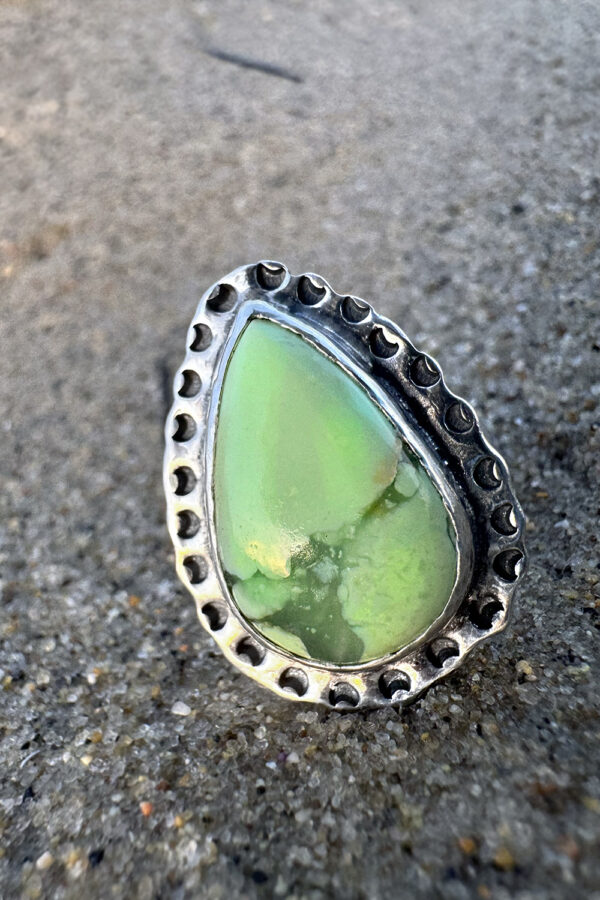 Silver Moon Drop Lemon Chrysoprase Ring