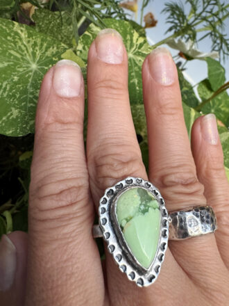 Silver Moon Drop Lemon Chrysoprase Ring