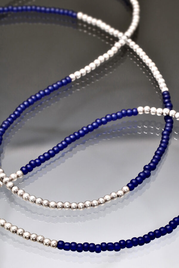 Silver Deep Blue Bead Morrison Necklace