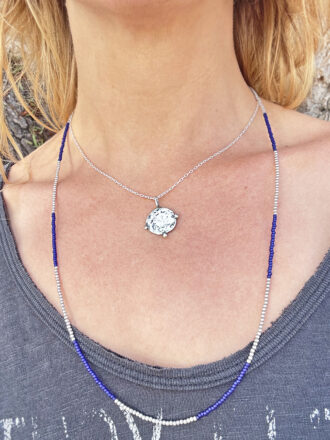 Silver Deep Blue Glass Bead Morrison Necklace