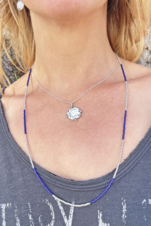 Silver Deep Blue Glass Bead Morrison Necklace