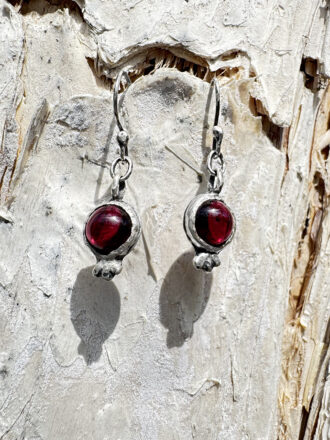 Garnet Pomegranate Silver Earrings