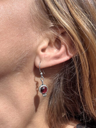Garnet Pomegranate Silver Earrings