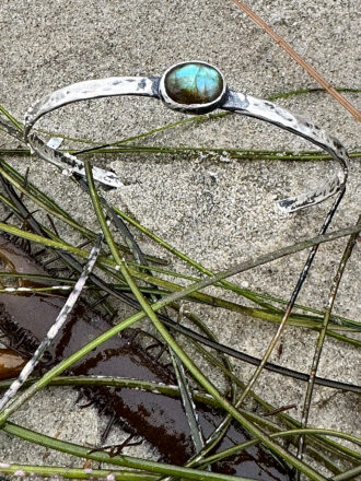 Labradorite Sea Water Silver Bangle Bracelet