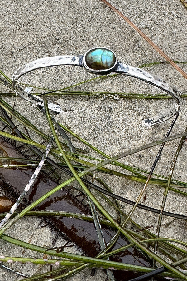Labradorite Sea Water Silver Bangle Bracelet
