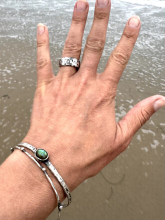 Labradorite Sea Water Silver Bangle Bracelet