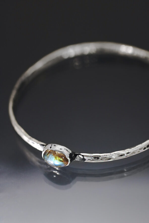 Labradorite Sea Water Silver Bangle Bracelet