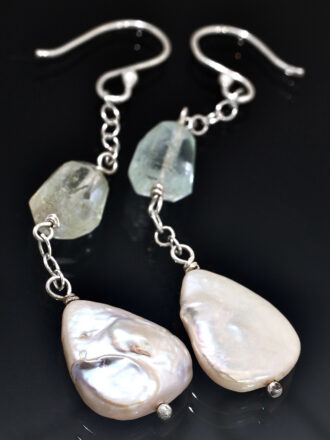 Beneath Waves Pearl Aquamarine Silver Earrings
