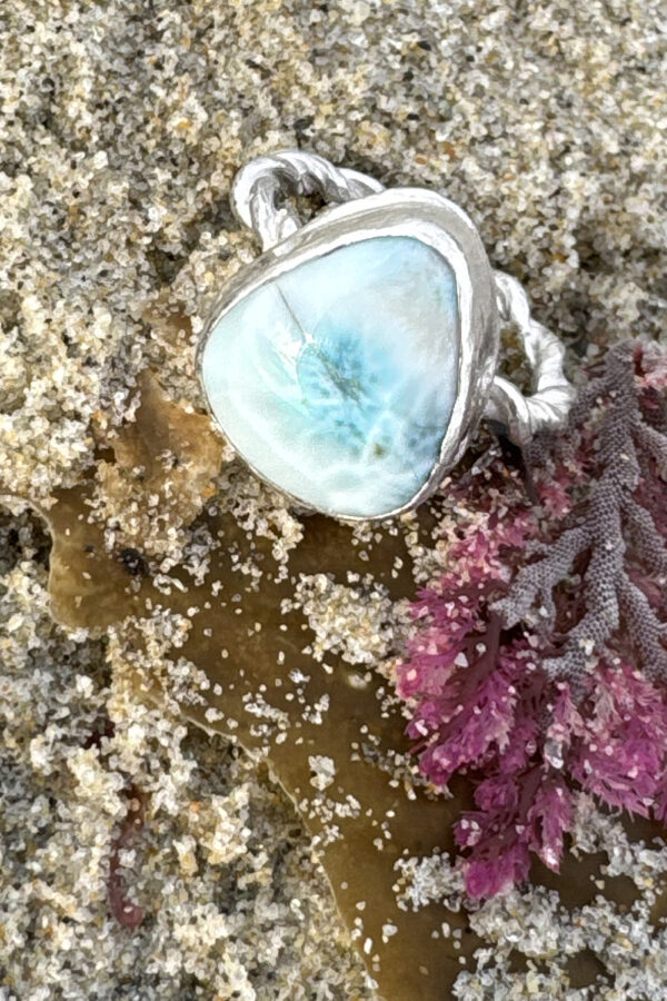 Larimar Silver Wave Burst Ring
