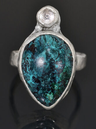 Chrysocolla Quartz Ocean Caves Silver Ring