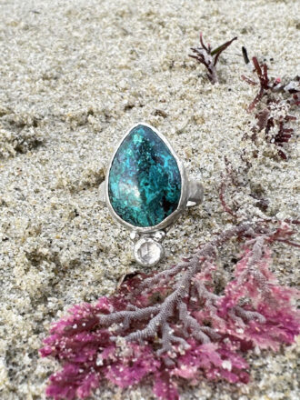 Chrysocolla Quartz Ocean Caves Silver Ring
