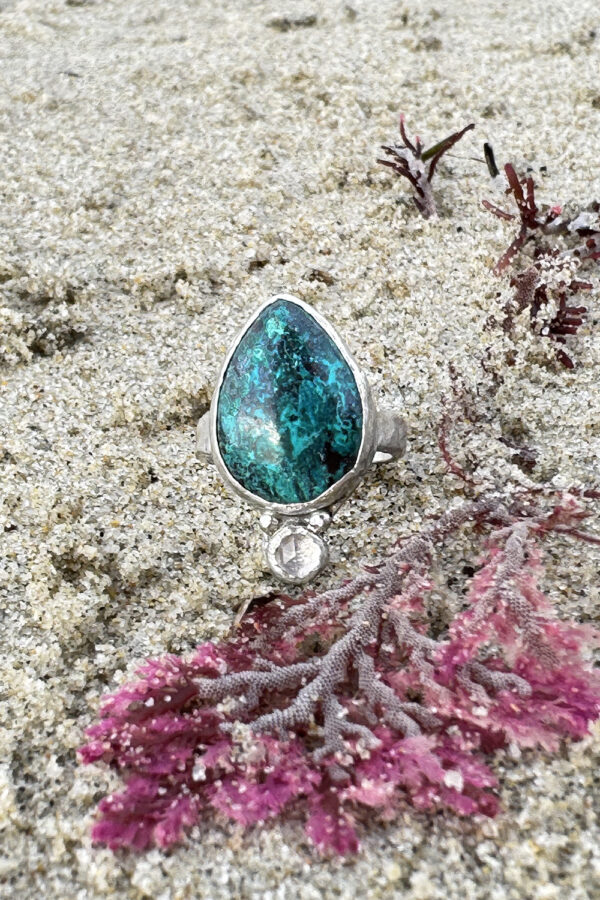 Chrysocolla Quartz Ocean Caves Silver Ring