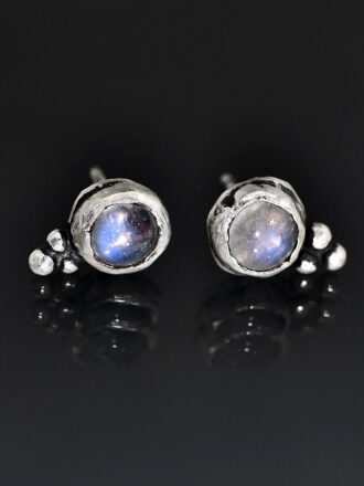 Silver Rainbow Moonstone Glow Stud Earrings
