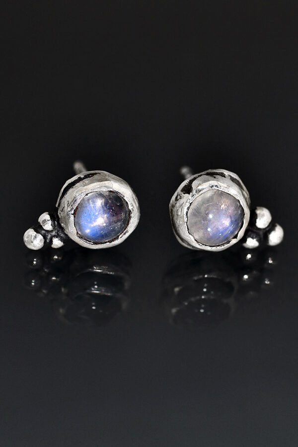 Silver Rainbow Moonstone Glow Stud Earrings