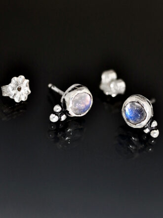 Silver Rainbow Moonstone Glow Stud Earrings