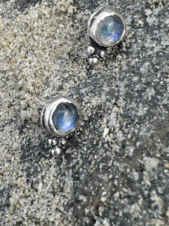 Silver Rainbow Moonstone Glow Stud Earrings