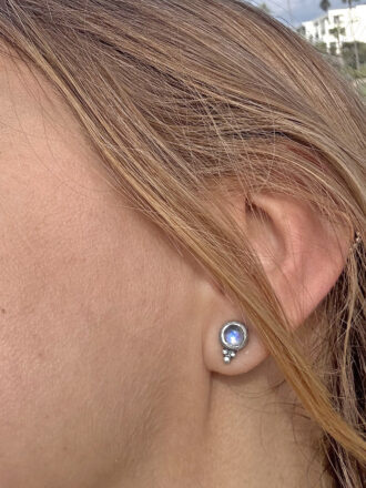 Silver Rainbow Moonstone Glow Stud Earrings
