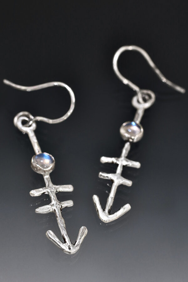 Silver Rainbow Moonstone Glyph Earrings