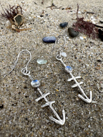 Silver Rainbow Moonstone Glyph Earrings
