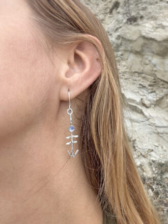 Silver Rainbow Moonstone Glyph Earrings