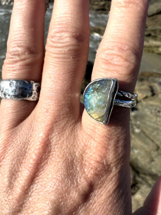 Half Moon Light Silver Labradorite Ring Set