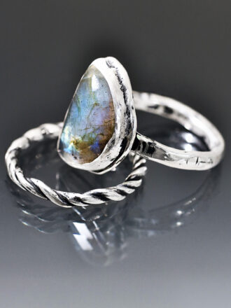 Half Moon Light Silver Labradorite Ring Set