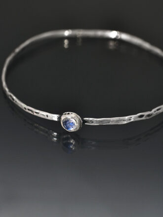 Magic Rainbow Moonstone Silver Bangle Bracelet