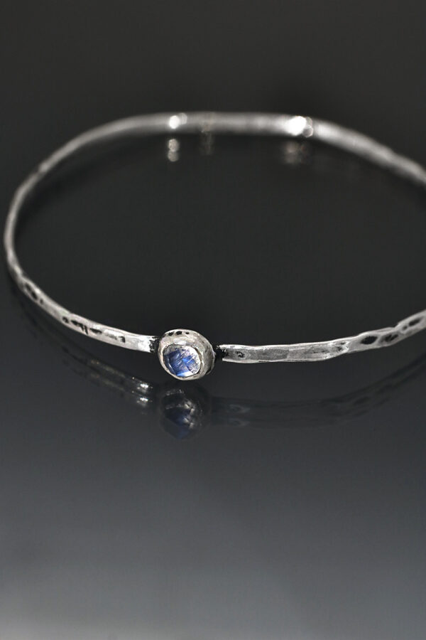 Magic Rainbow Moonstone Silver Bangle Bracelet