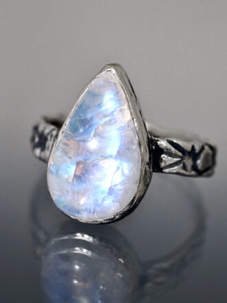 Rainbow Moonstone Silver Star Trails Ring