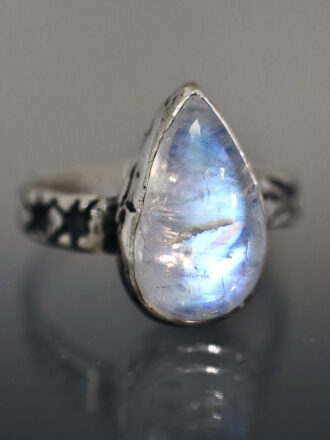 Rainbow Moonstone Silver Star Trails Ring