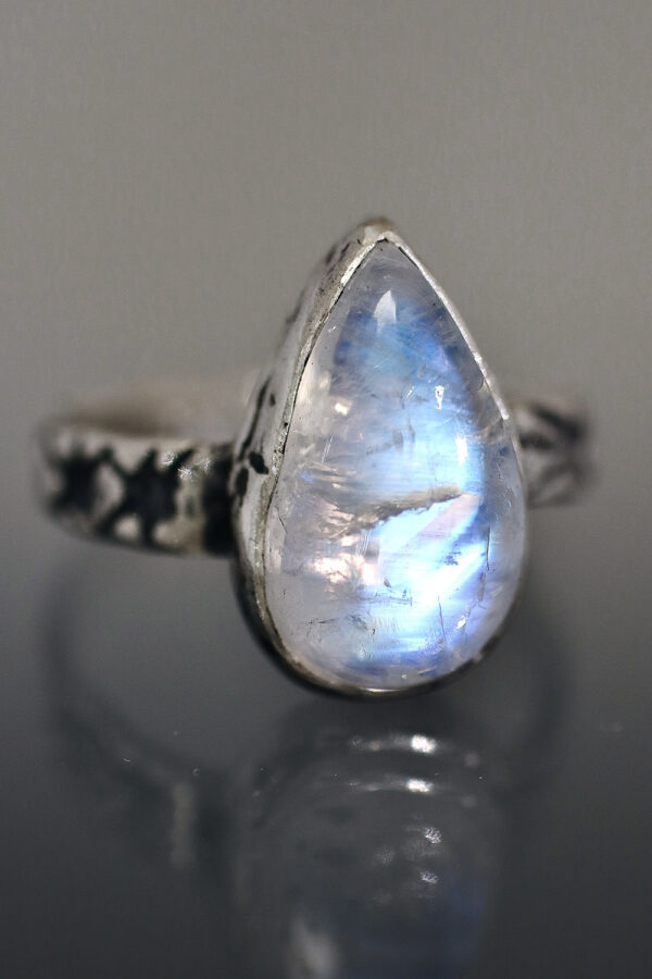Rainbow Moonstone Silver Star Trails Ring