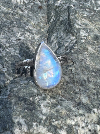 Rainbow Moonstone Silver Star Trails Ring