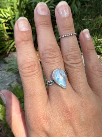 Rainbow Moonstone Silver Star Trails Ring