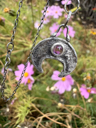 Amethyst Dreams Crescent Moon Silver Necklace