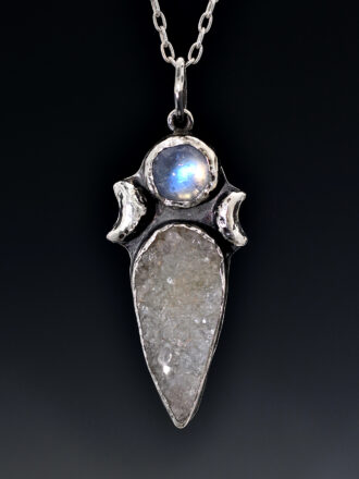 Moon Goddess Silver Rainbow Moonstone Necklace