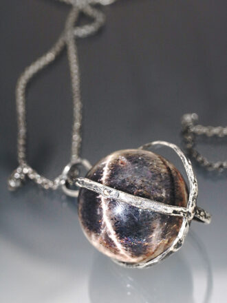 Lattice Sunstone Magic Crystal Ball Silver Necklace