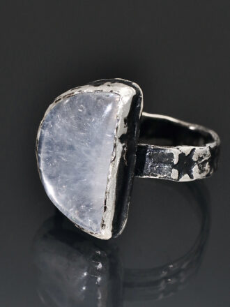 Half Moon Rainbow Moonstone Silver Star Trails Ring