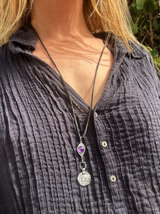 Amethyst Silver Coin Traveler Necklace