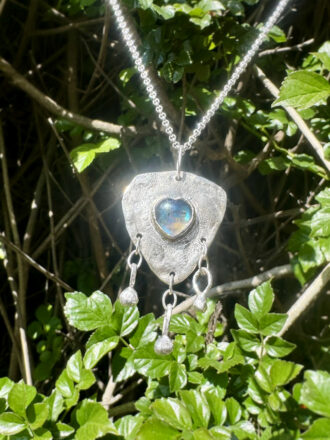 Silver Melted Guitar Pick Labradorite Heart Necklace