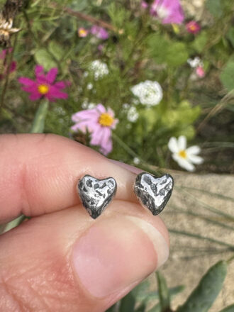 Molten Heart Silver Stud Earrings