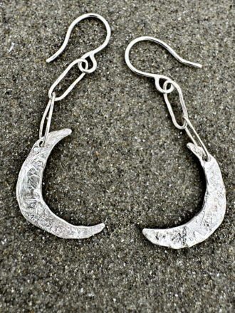 Chained Silver Crescent Moon Earrings
