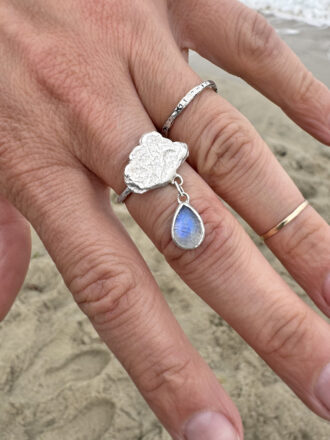 Cloud Rain Drop Rainbow Moonstone Silver Ring