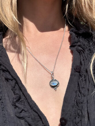 Silver Rainbow Moonstone Intuition Amulet Necklace