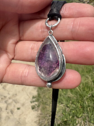 Silver Magic Lodolite Quartz Drop Necklace