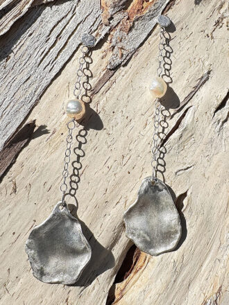 Moon Pearl Petal Silver Earrings