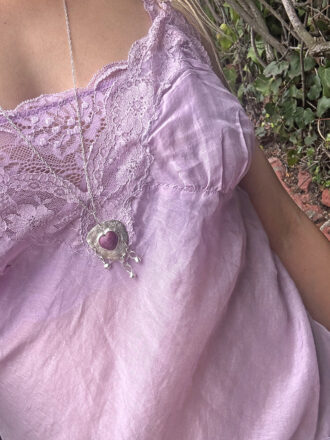 Silver Melted Guitar Pick Ruby Heart Necklace