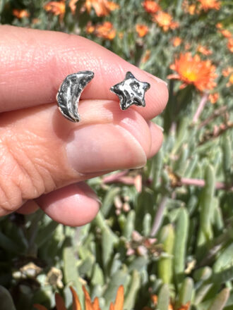 Little Star and Moon Silver Stud Earrings